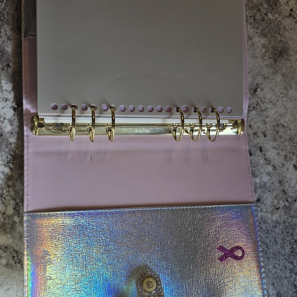 BNWT Holographic Silver Planner with Pink Ribbon For Breast Cancer - Picture 7 of 8